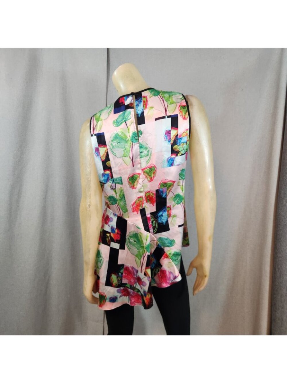 Clover Canyon Abstract Floral Pink Crew Neck Slvlss Assym Blouse Top Shirt LARGE - Picture 4 of 8